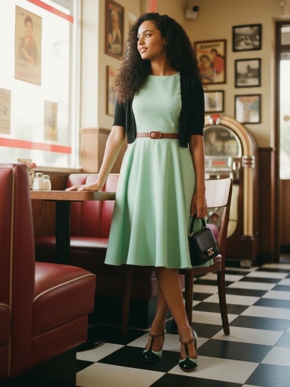 Pinup Couture Peach-03 Mint Green T-Strap Heels Size 8 NIB - Picture 6 of 13